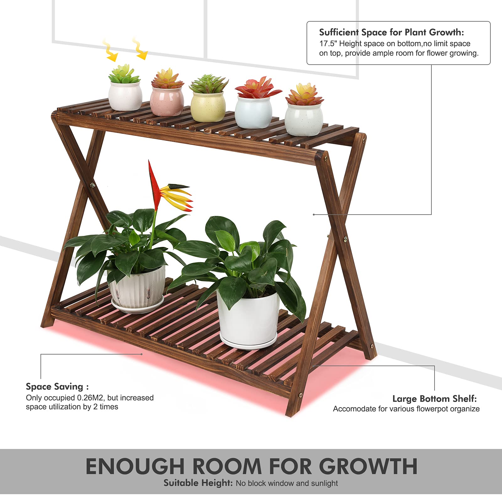 Amazon.com : Tovacu Wood Plant Stand Indoor Outdoor 2 Tiers Flower